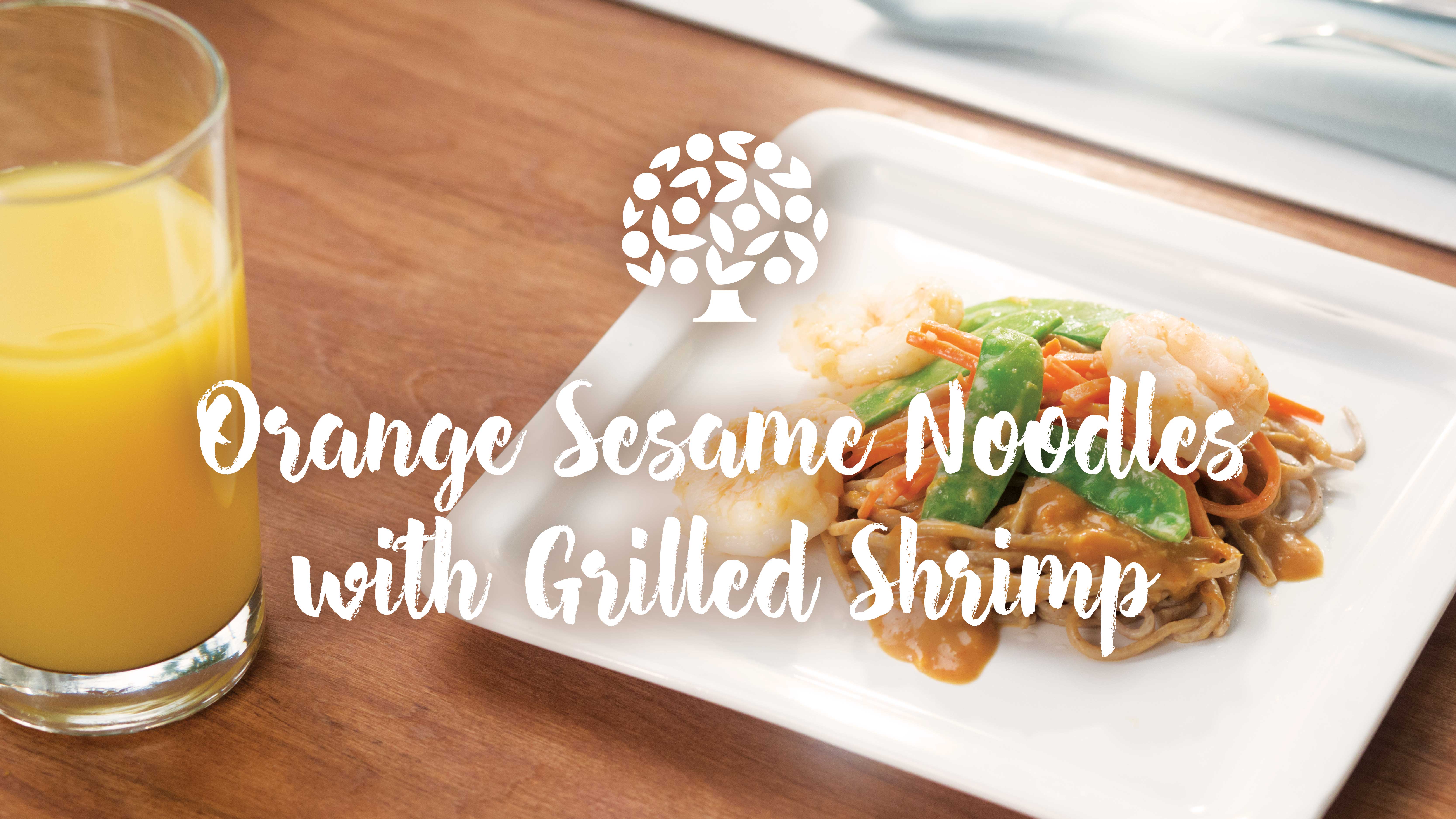 Orange Sesame Noodles with Grilled Shrimp