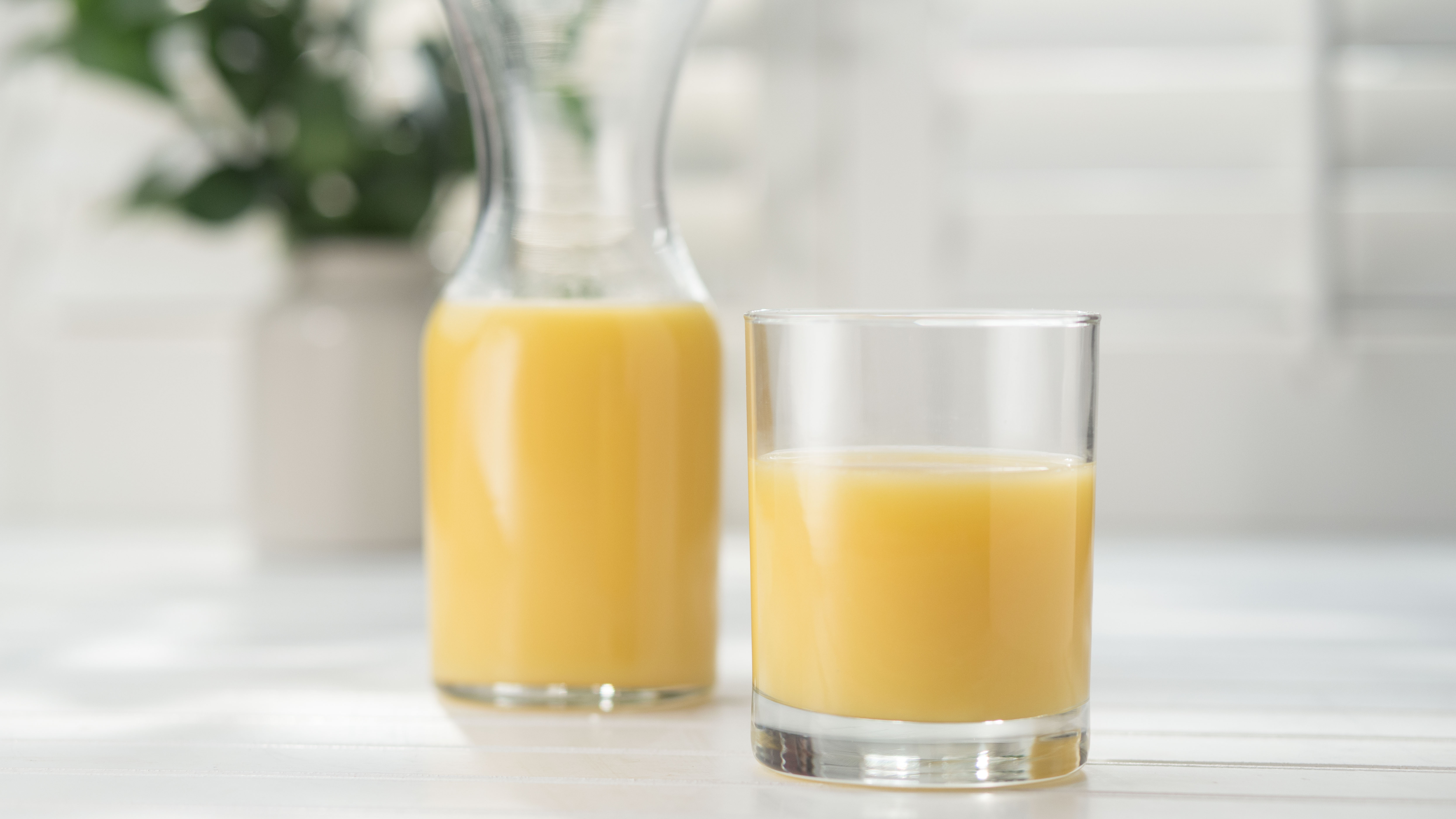 a carafe and glass of florida orange juice