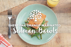 orange marinated salmon over rice and green beans