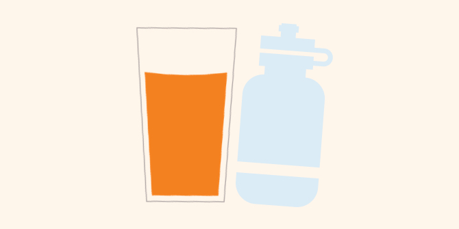 graphic of an orange juice glass and water bottle