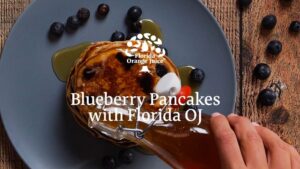 Blueberry pancakes with Florida OJ