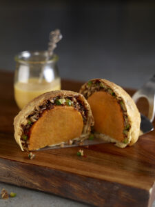 sweet potato vegetarian Wellington with mushroom duxelles