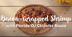 bacon wrapped shrimp with Florida orange juice chipotle sauce
