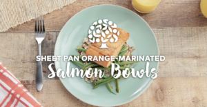 sheet pan orange marinated salmon bowls