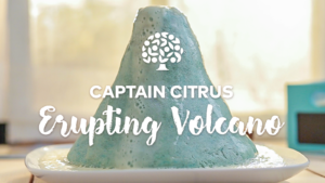 Captain Citrus erupting volcano science experiment
