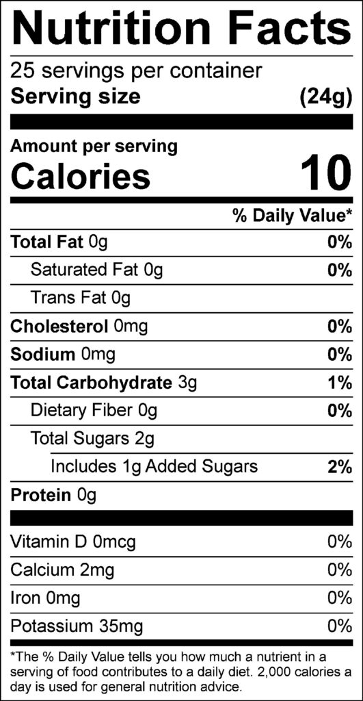 Florida Orange Juice Fruit Chews Label