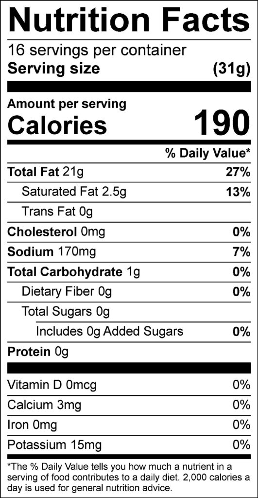 Vegan Orange Mayonnaise Nutrition Label