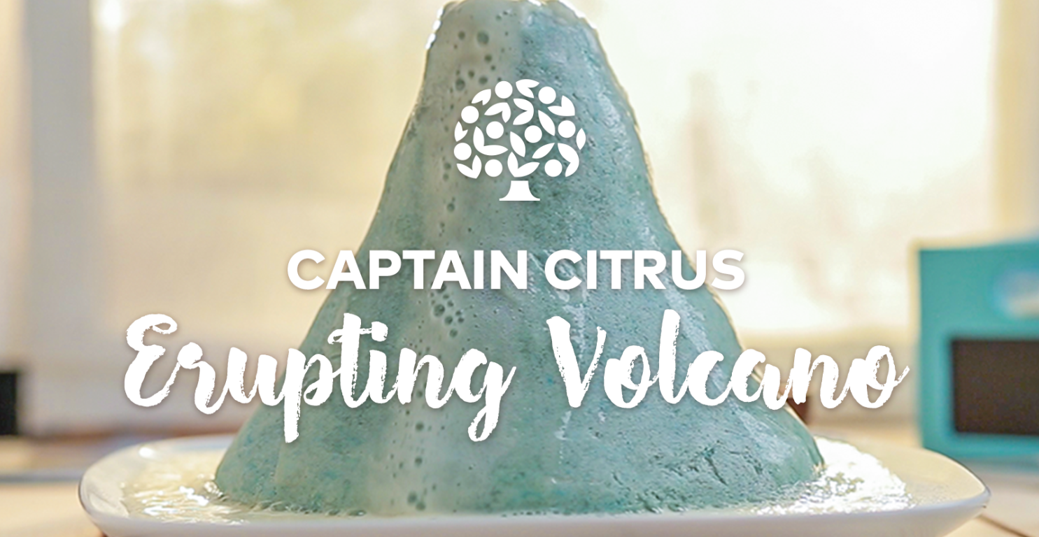 Captain Citrus erupting volcano science experiment
