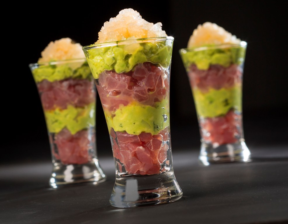 Mini Tuna Avocado Parfait topped with Florida Grapefruit