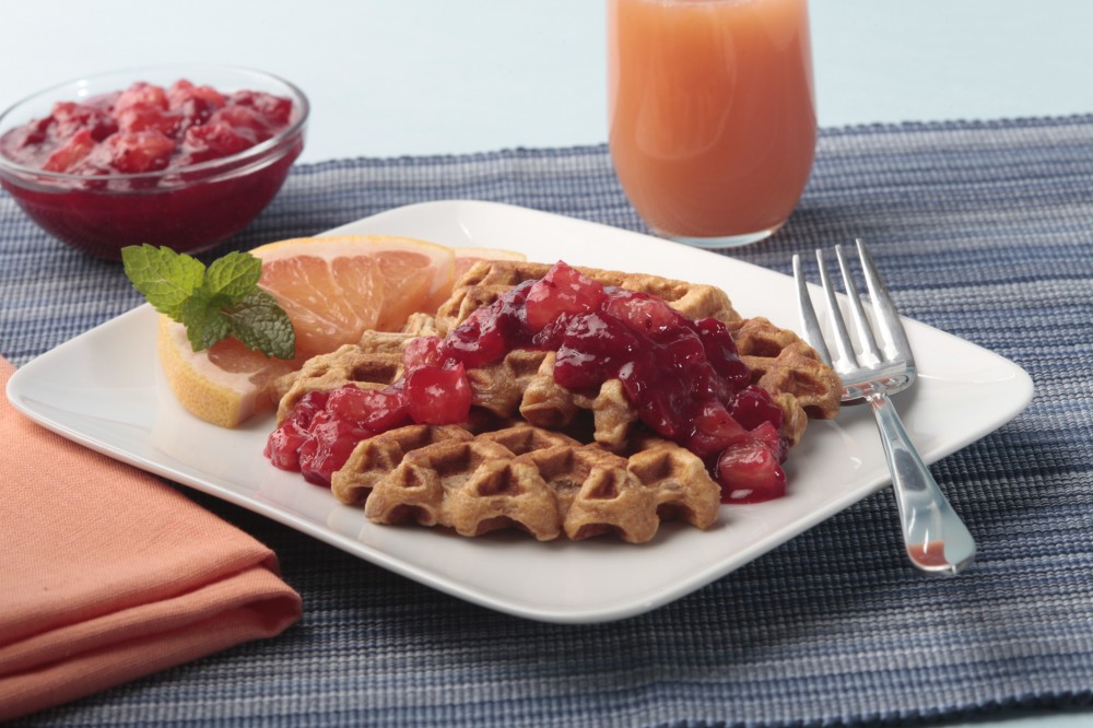 Nutty Grapefruit Waffle with Cranberry Grapefruit Compote