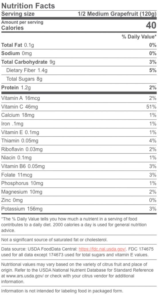 Nutrition Facts 2 Pink Grapefruit nutrition facts