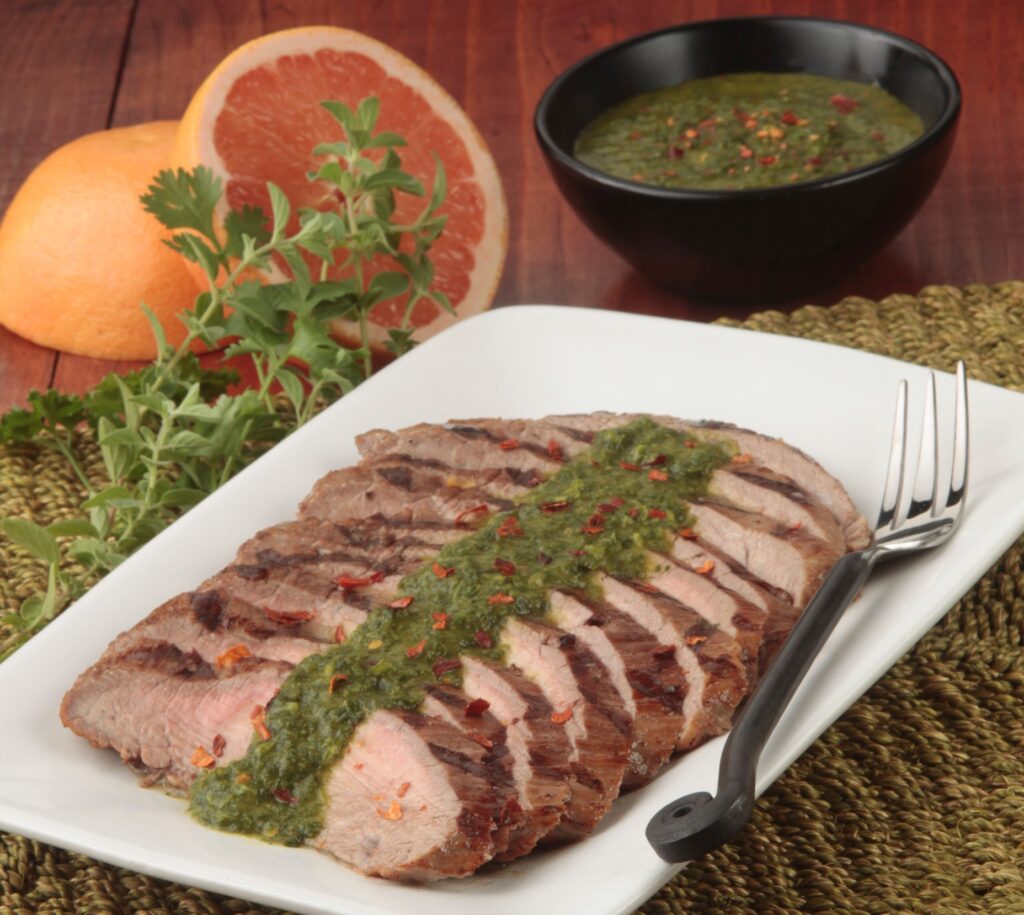 Beef and Tangy Grapefruit Chimichurri Sauce