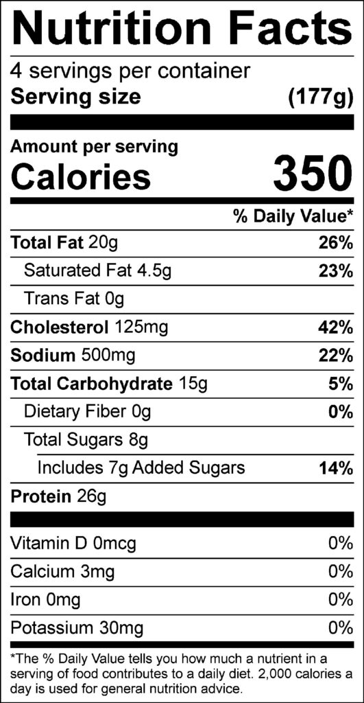 Citrus Toss for Wings Nutrition Facts