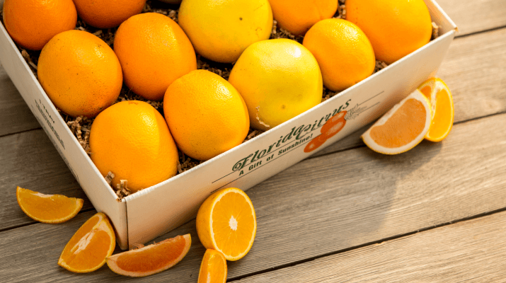A box of Florida citrus fruits
