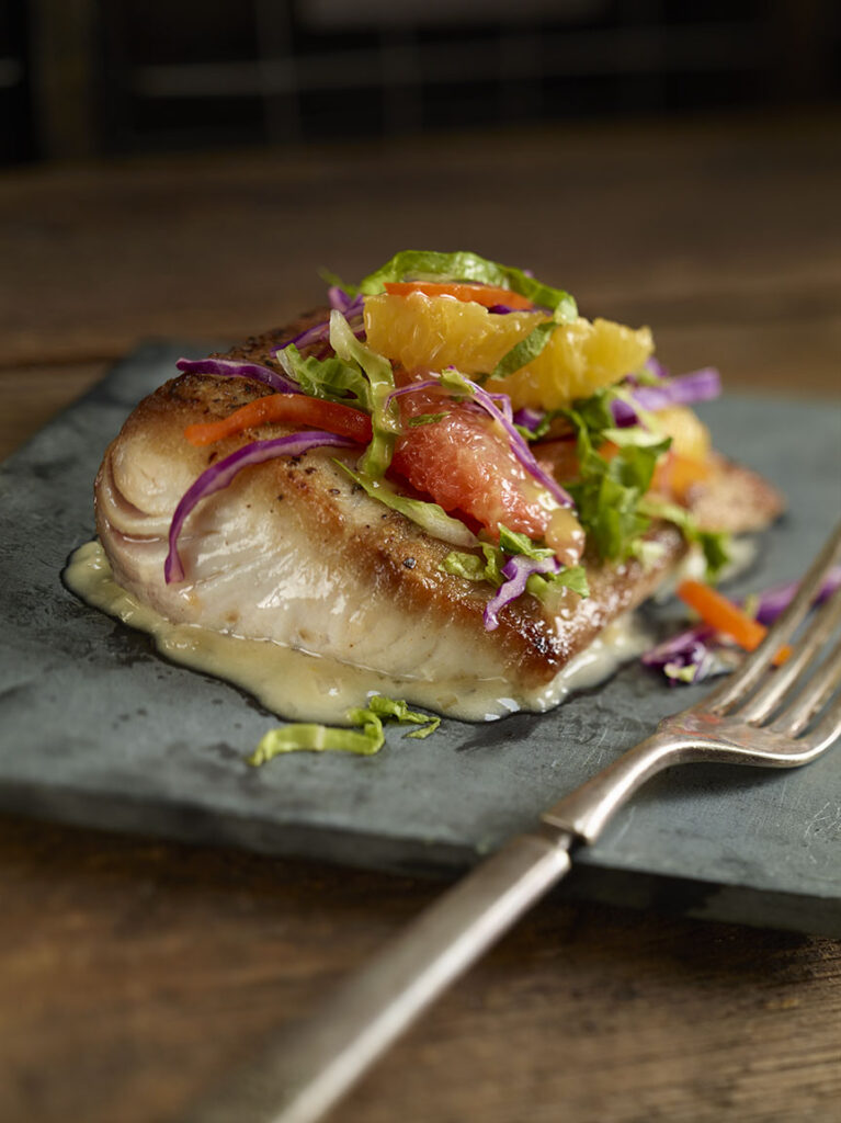 Mahi Mahi with Charred Orange Citrus Coleslaw