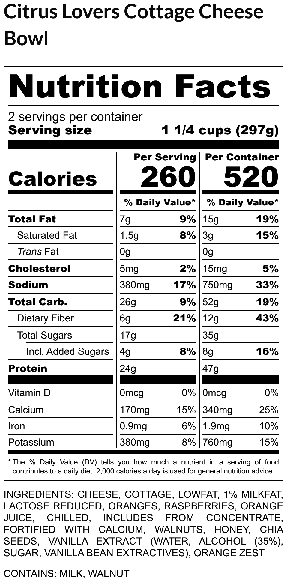 Citrus Lovers Cottage Cheese Bowl Nutrition Label