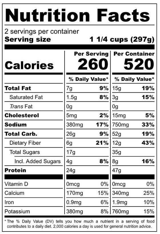 Citrus Lovers Cottage Cheese Bowl Nutrition Label