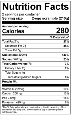 Scrambled Eggs Nutrition Label
