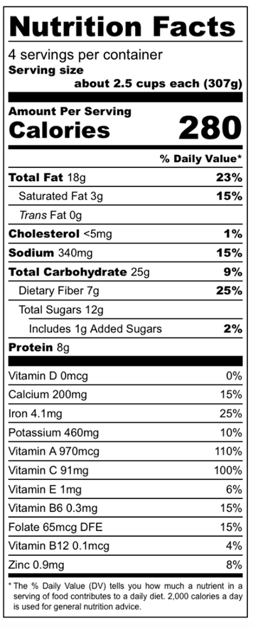Your Favorite Greens Salad Nutrition Label
